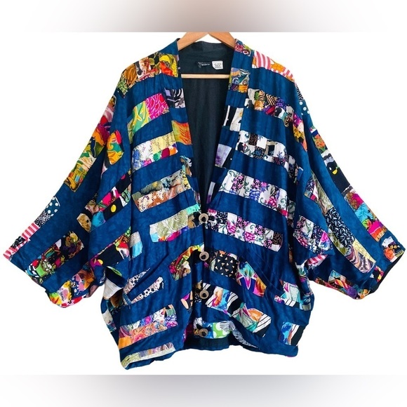 NATIVEWEAR DESIGNS Oversized Bohemian Lagenlook Appliqué Patchwork Jacket Size M - Picture 1 of 9